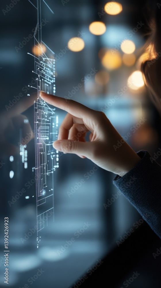 Fototapete Future-Driven Digital Interface Innovative Tech Interaction Showcasing AI-Powered Holographic Design, Professional Urban Workflow Visualization for Next-Generation Enterprise Solutions