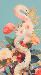 Obraz premium Snake with flower art reptile animal.