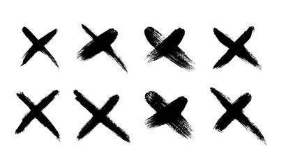Simple X Stroke Grunge Brush Stroke Drawing Vector Set