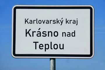 Ortsschild Karlovarský kraj Krásno nad Teplou
