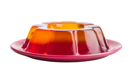orange  jelly dessert on red plate  , gelatin . isolated on white back ground , transparent png

