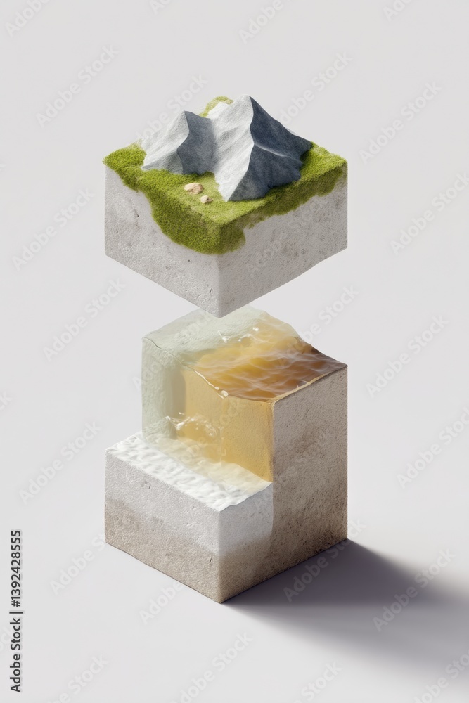 Poster minimalist landscape visualization geometric isometric watercolor terrain - innovative digital desig