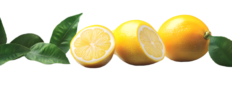 Delicious sliced lemon with leaf isolated, sliced lemon on Transparent Background with full depth of field sliced lemon PNG