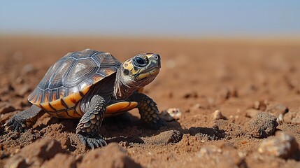Fototapeta premium Resilient desert tortoise navigating a challenging landscape