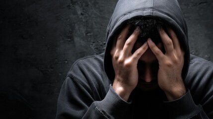 Person in a hoodie expressing distress or anxiety.