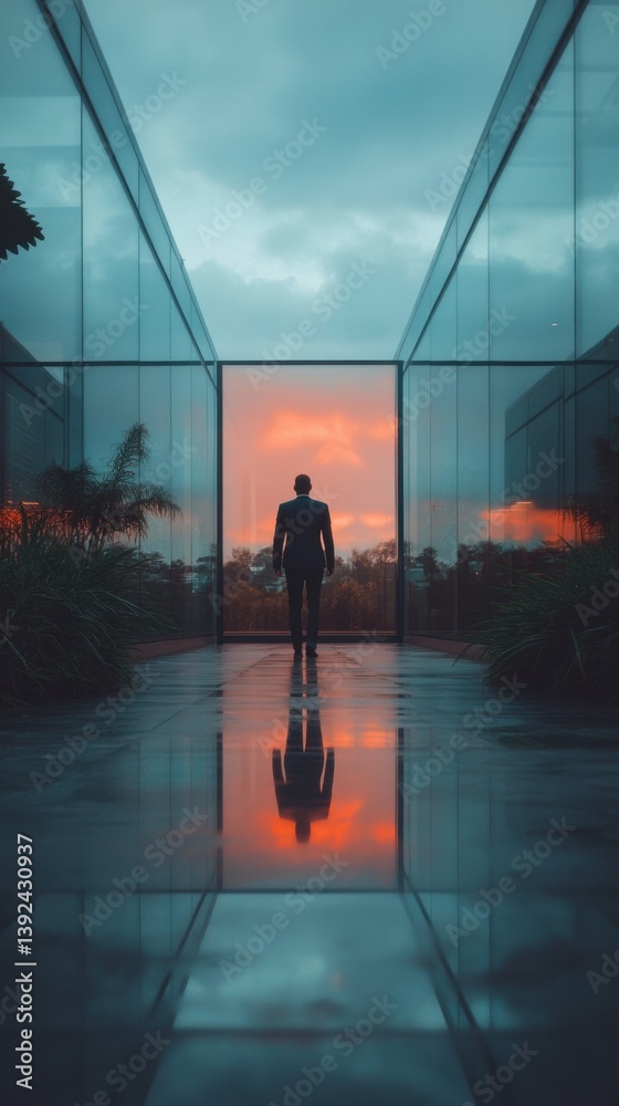 Aufkleber liminal horizon silhouetted professional navigating transformative corporate transition - immersive 