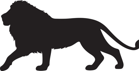 Wild animal vector silhouette illustration of a black lion and elephant