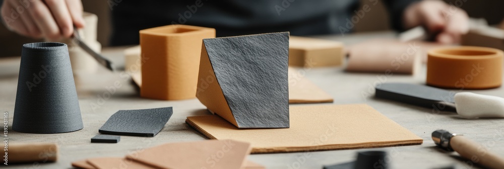 Poster minimalist design innovation geometric prototyping with premium matte textures - advanced product de