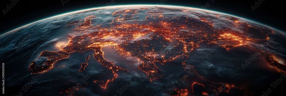 Poster Hyper-Connected Global Network Illuminated Earth Visualization Revealing Geospatial Connectivity, Digital Transformation, and Worldwide Economic Interdependence