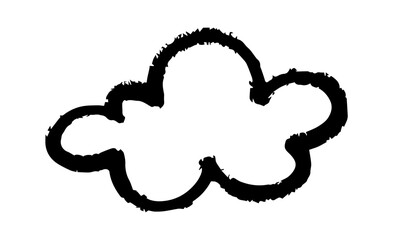 Rough brushstroke cloud outline in black. Ideal for weather icons, digital art, and creative designs.