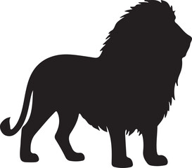 Wild animal vector silhouette illustration of a black lion and elephant