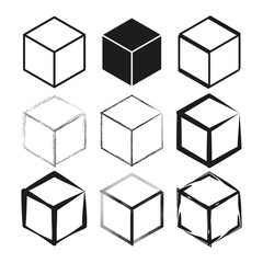 Minimal cube shapes. Geometric black white. Abstract block structure. Vector illustration.