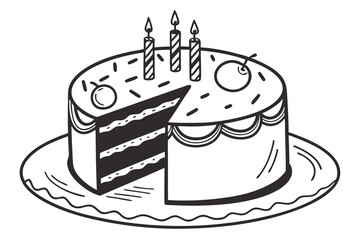 Delicious chocolate birthday cake vector illustration with cream and cherry for a sweet celebration