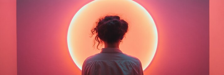 Gradient Mindfulness Aesthetic Contemplative Gen Z Professional Silhouetted Against Minimalist Sunset Backdrop - Contemporary Emotional Wellness and Digital Self-Reflection Imagery