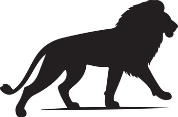 Wild animal vector silhouette illustration of a black lion and elephant