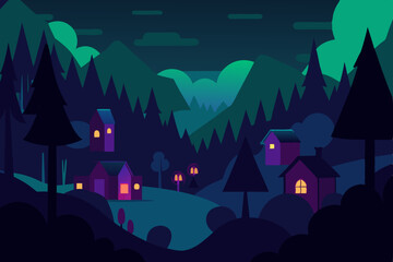 vector illustration of a night landscape