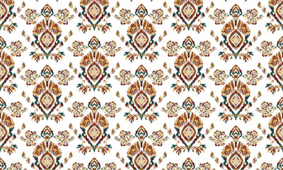 Motifs Ikat floral paisley embroidery floral. ikat ethnic Saree Sarong oriental pattern traditional.Ikat embroidery style abstract embroidery design for background,fabric,wrapping,clothing,wallpaper.