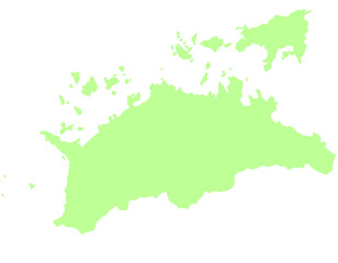 香川県　地図　黄緑　イラスト