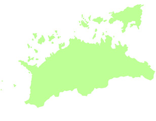 香川県　地図　黄緑　イラスト
