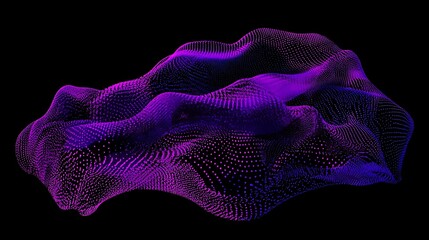 Abstract digital landscape featuring flowing waves in vibrant purple and blue hues, giving an ethereal, futuristic appearance with a sense of depth and movement