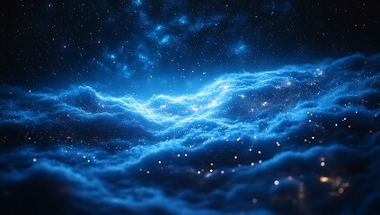 Fototapeta premium Celestial Cloudscape Night Sky with Glowing Nebula, and Fantasy.