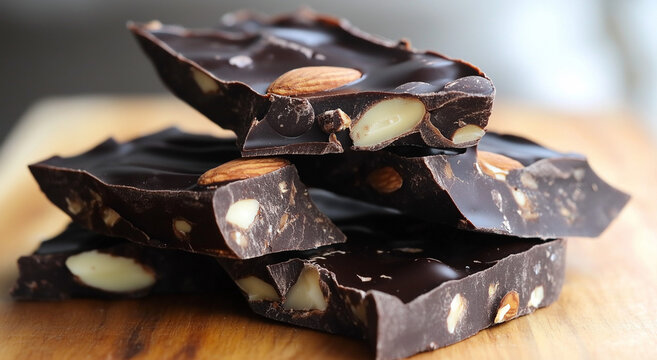 Close-up de pedaços de chocolate amargo e amêndoas