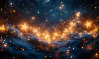 Naklejka premium Celestial Dreamscape Glowing Stars Above Clouds.