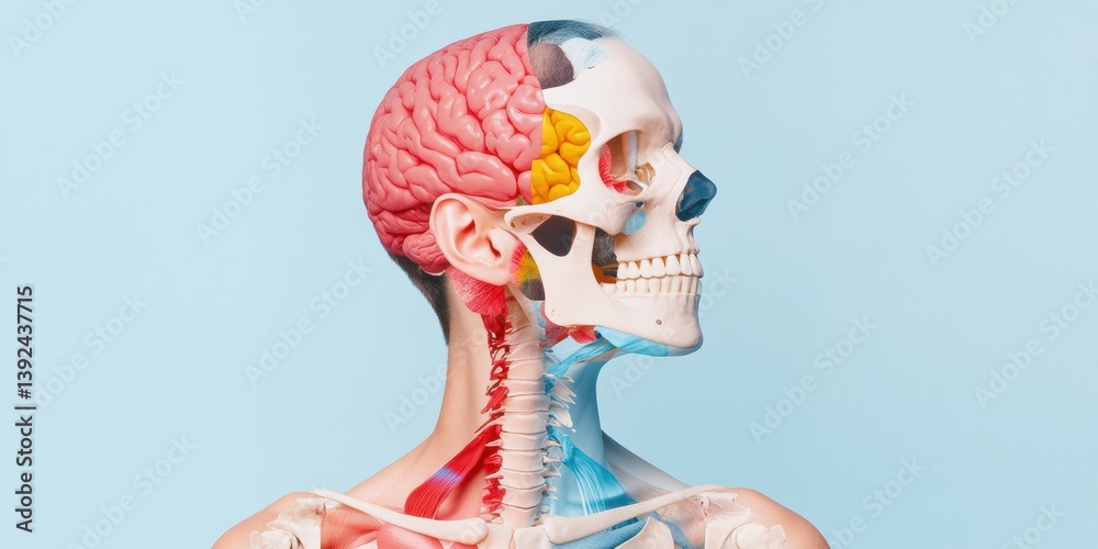 Poster futuristic neurological visualization precision anatomical model revealing brain-body connectivity f