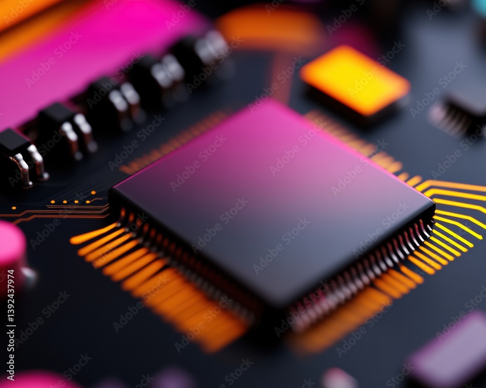 Poster Quantum-Inspired AI Microchip Design Next-Gen Sustainable Tech Innovation Visualizing Cutting-Edge Electronic Ecosystem with Vibrant Metamorphic Circuit Pathways