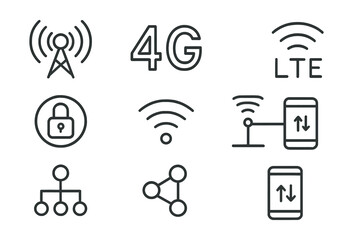Wireless connectivity icons set: 3d network, signal, and communication symbols collection