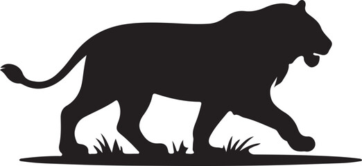 Wild animal vector silhouette illustration of a black lion and elephant