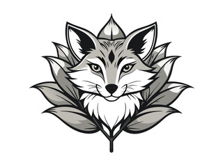 Obraz premium Cute cartoon vector illustration shows a black feline cat with a butterfly and a wild fox with a flower