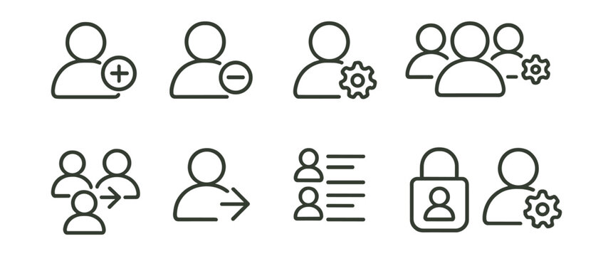 User management icons set: linear design for web and app interfaces