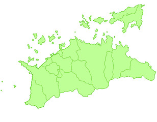 香川県　地図　黄緑　イラスト