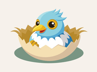 Funny cartoon chicken with a cute egg, a happy bird illustration icon