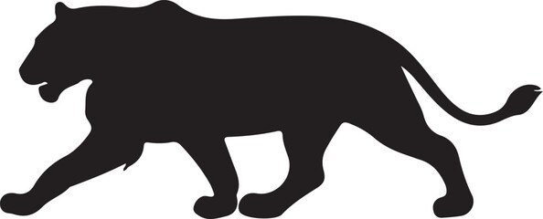 Wild animal vector silhouette illustration of a black lion and elephant