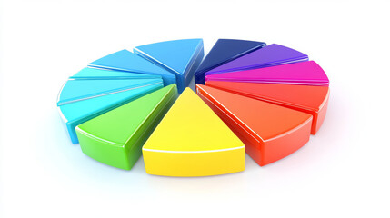 Colorful pie chart segments display digital artwork abstract design studio environment aerial view visual data representation