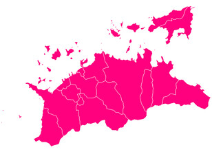 香川県　地図　マゼンタ　イラスト