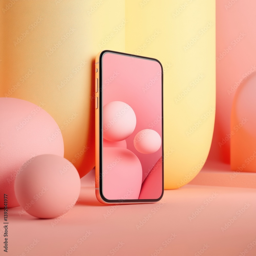 Poster soft tech minimalism organic pastel smartphone design with spherical elements - next-gen mobile ux v