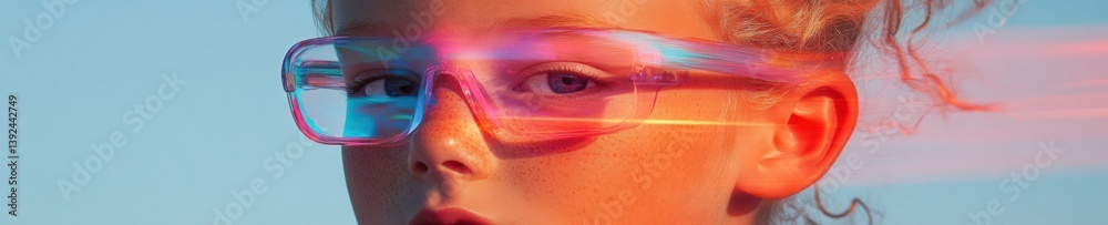 Poster Cyberpunk Gen Z Aesthetic Immersive Digital Identity with Retro-Futuristic Chromatic Eyewear - Innovative Tech Expression and Visual Personal Branding