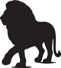 Wild animal vector silhouette illustration of a black lion and elephant