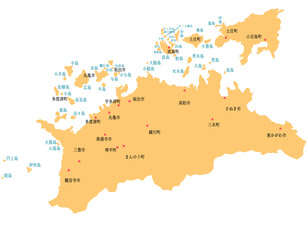Obraz premium 香川県 地図 オレンジ 斑点 イラスト