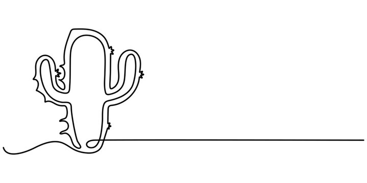 Single one line drawing cute exotic tropical spiny cactus plant. Printable decorative houseplant concept home wallpaper ornament. Modern continuous line draw design graphic vector.             