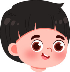 Joyful Cartoon Boy Headshot with Short Black Hair and Rosy Cheeks