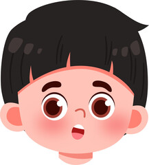 Surprised Boy's Face:  Cartoon Illustration with Rosy Cheeks and Dark Hair