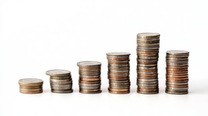 Growth of coins stacked in an ascending order financial insights business environment minimalist viewpoint wealth concept