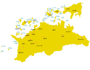 Obraz premium 香川県 地図 黄色 斑点 イラスト