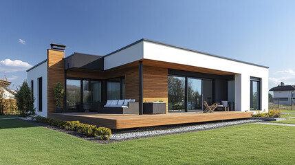 Minimalist detached house with wood accents and open terrace