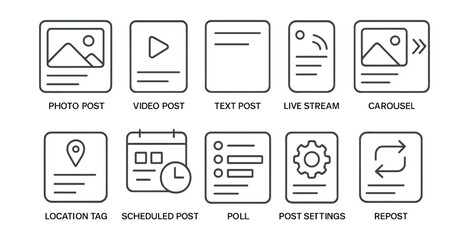 Social media post icons set - enhance your content management with ease