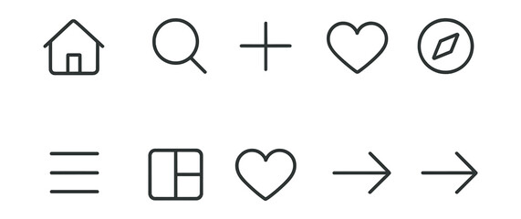 Minimalist linear icon set: home, search, and more for modern ui design